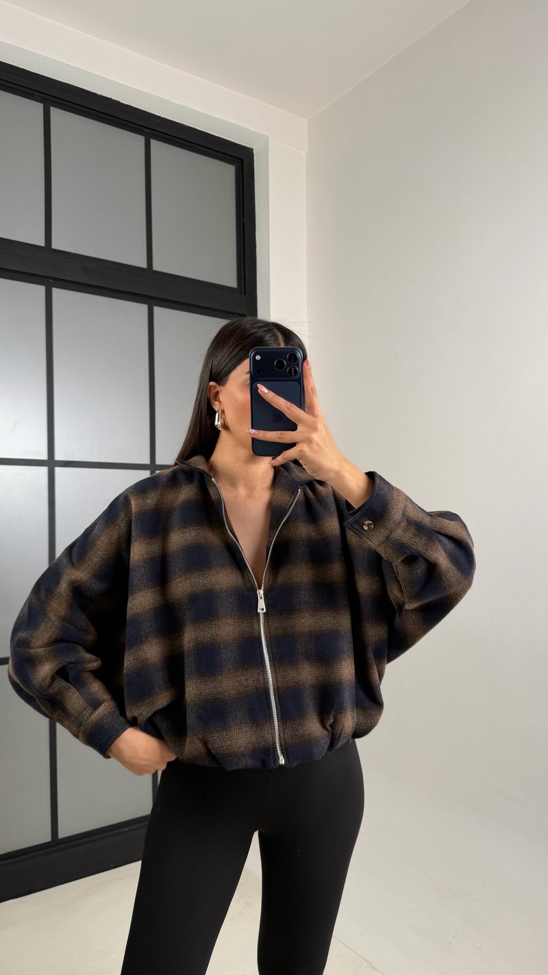 Kahve Ekoseli Astarlı Bomber Ceket GAUS-00810