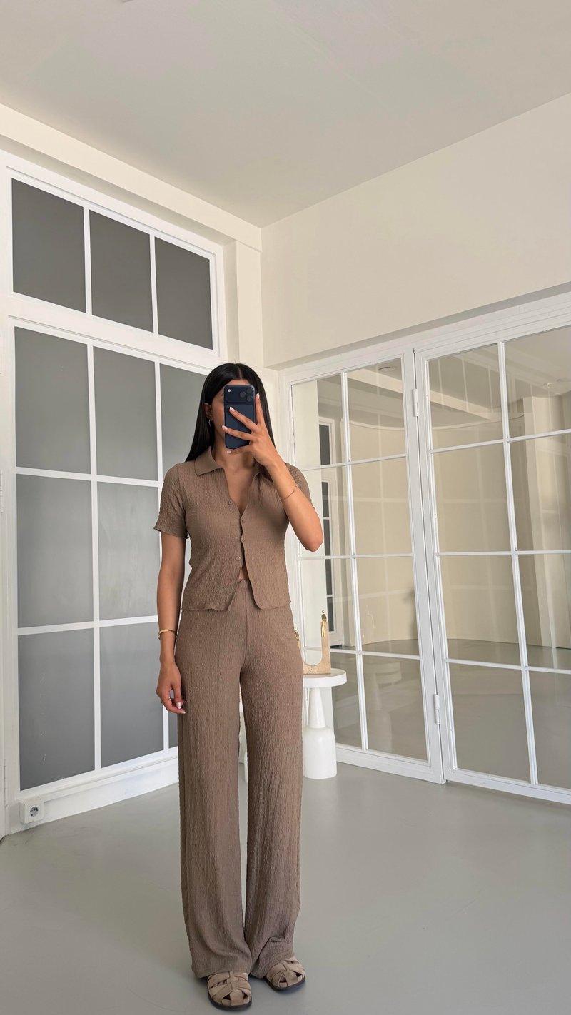 Vizon Crop Bluz Beli Lastikli Pantolon Bürümcük Takım GAUS-01555