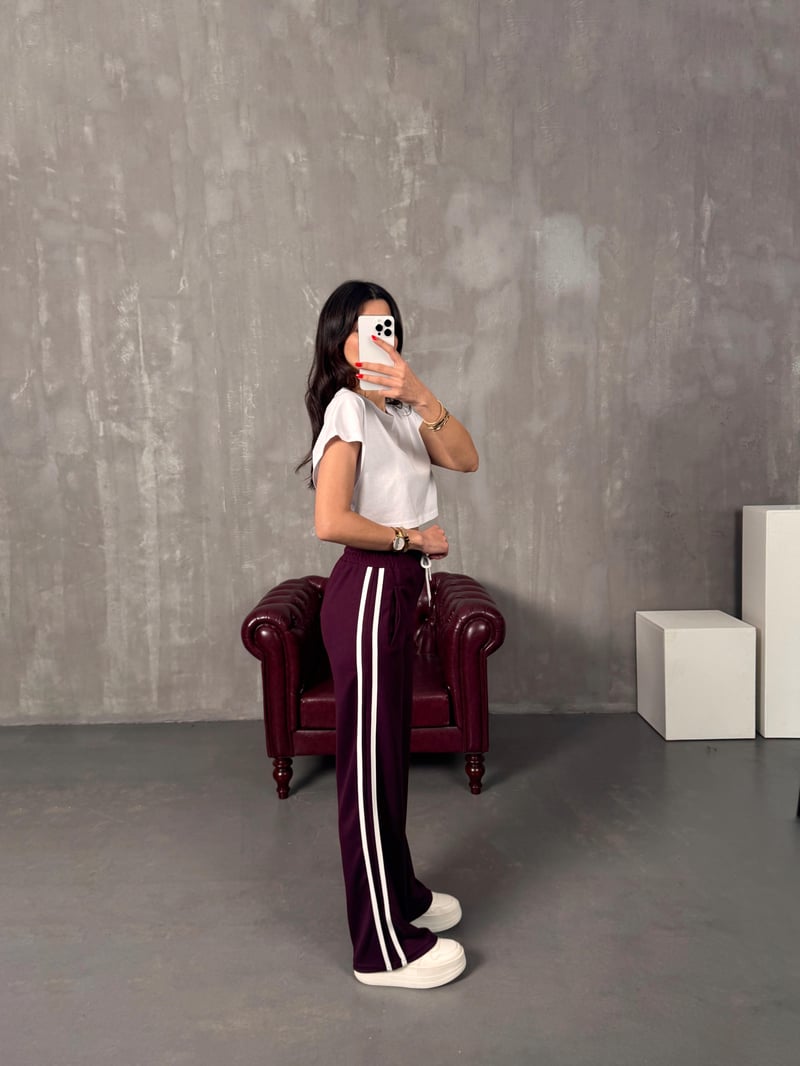 Faus Bordo Şeritli Modal Eşofman Altı