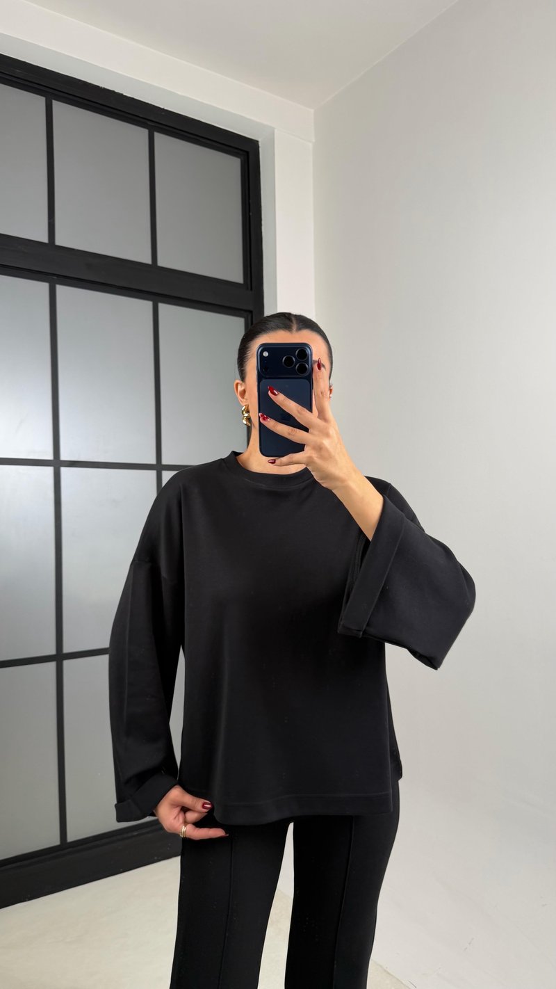 Siyah Duble Kol Basic Bluz GAUS-00639