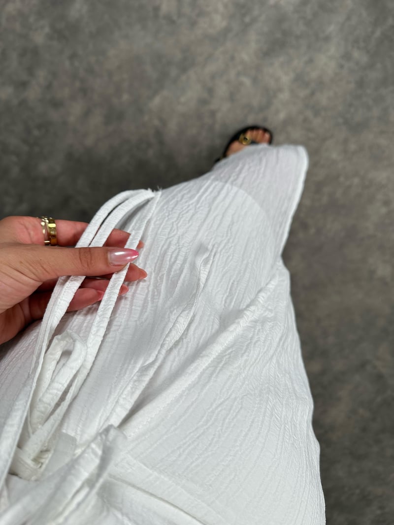 Nix White Lace-up Half Sleeve Lined Long Dress