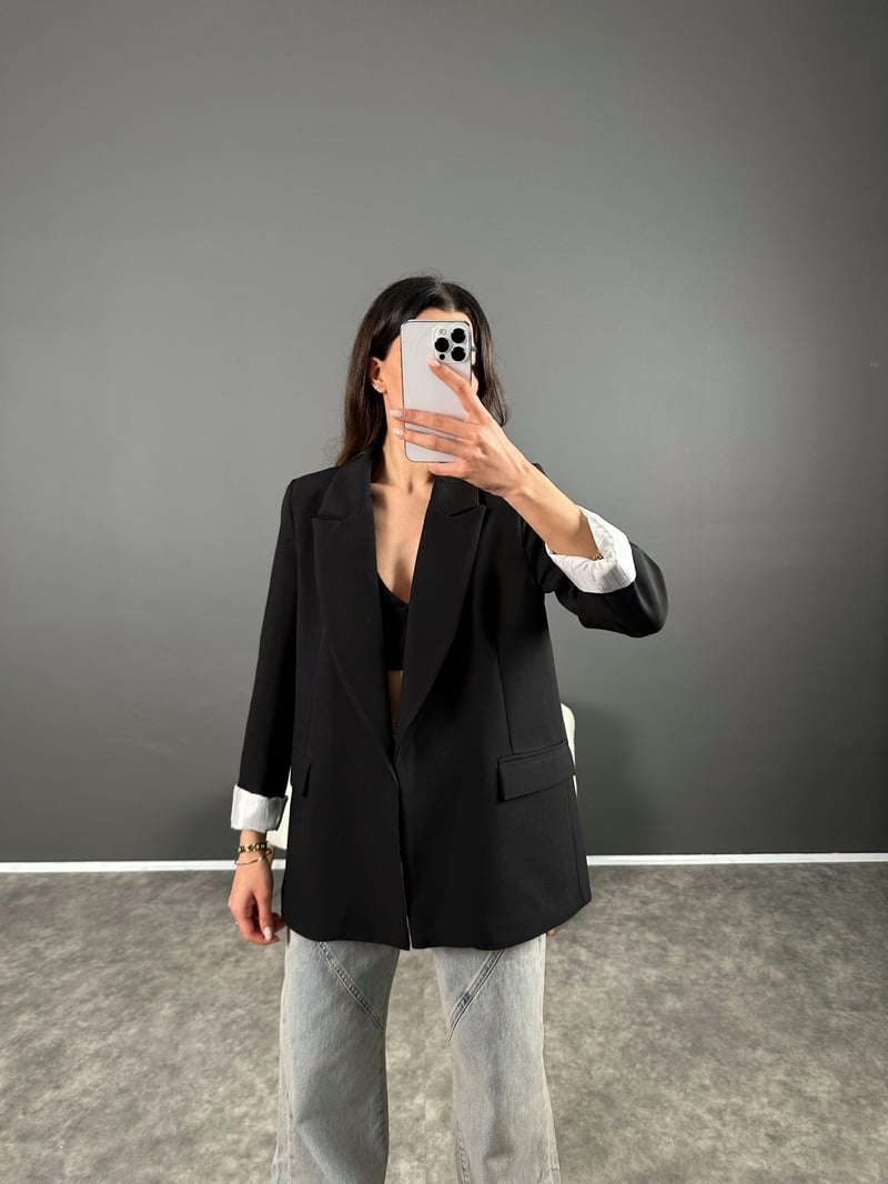 Siyah Premium Kalite Astarlı Double Kumaş Blazer Ceket 