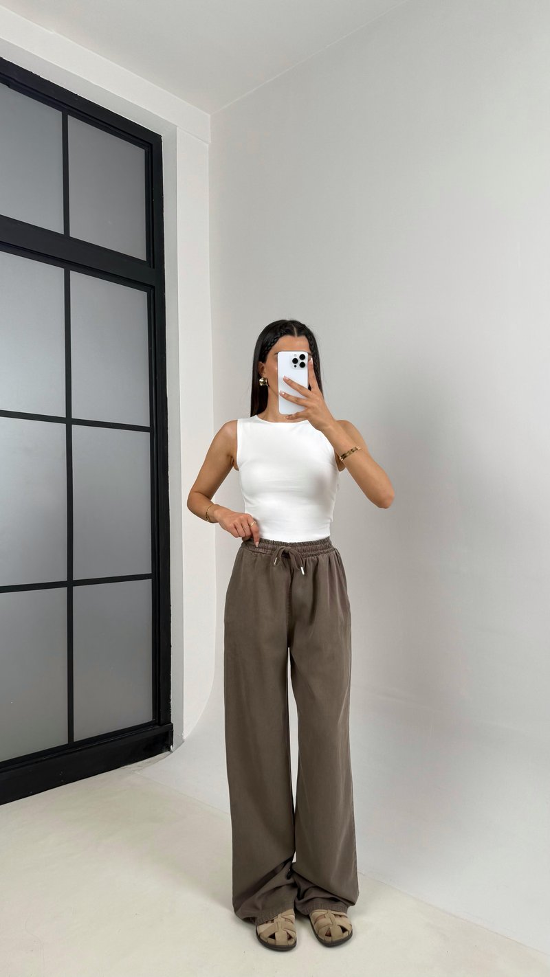 Kahve Beli Lastikli Muadil Gabardin Pantolon Gaus00557
