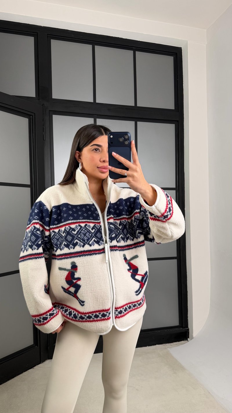 Lacivert Kızak Desenli Cepli Polar Hırka GAUS-01177 GAUS-01183