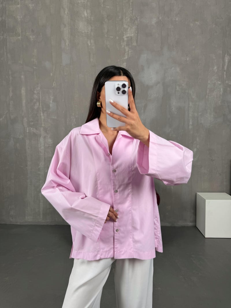Pembe Poplin Oversize Gömlek Gaus00066
