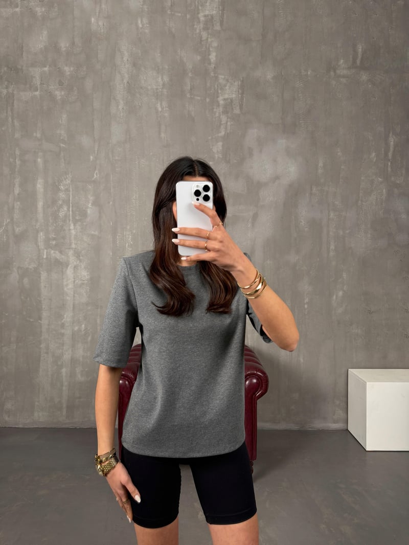 Marji Antrasit Vatkalı Bisiklet Yaka Basic Tshirt