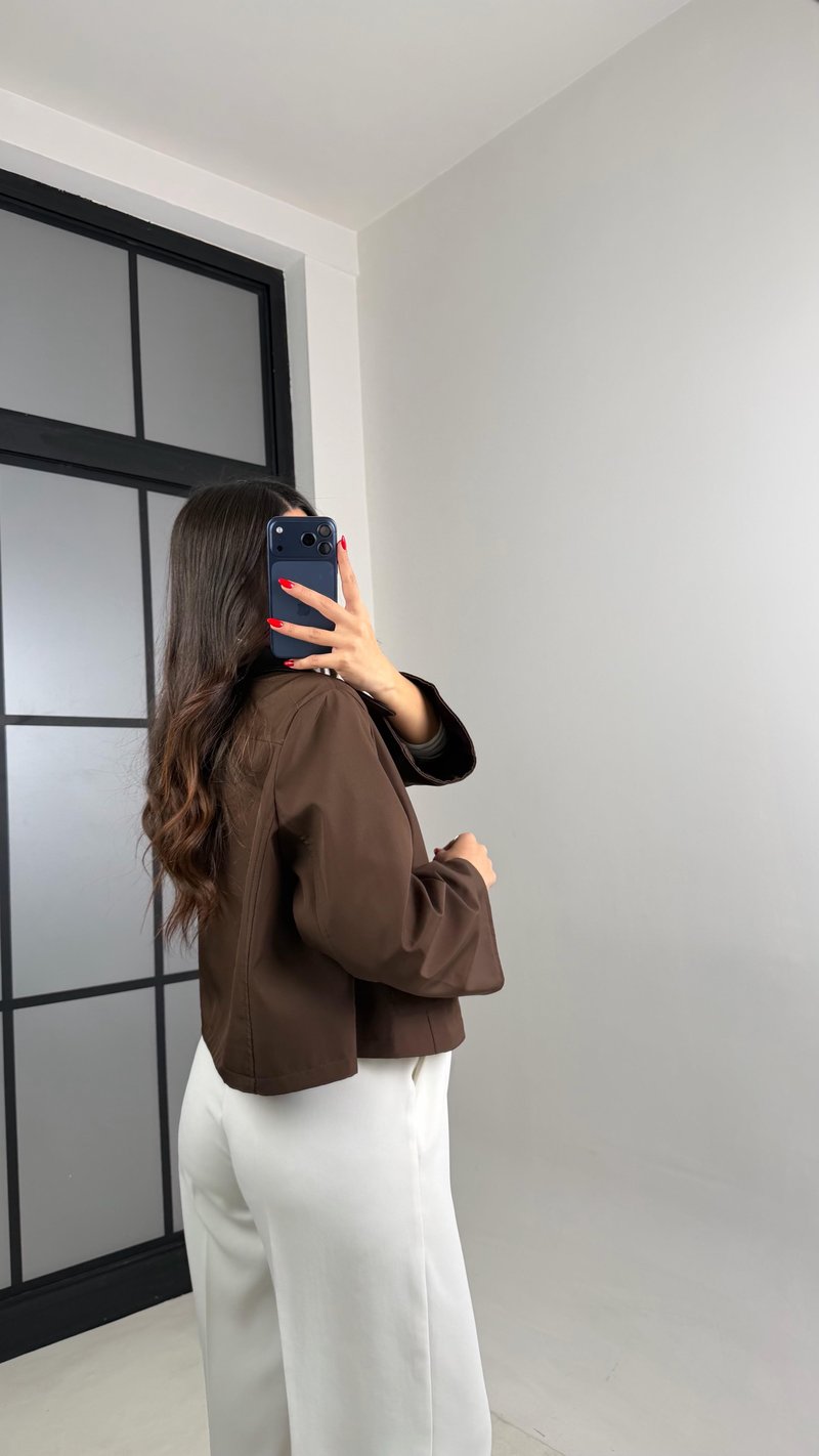 Kahve Düğmeli Astarlı Cepli Ceket GAUS-00913