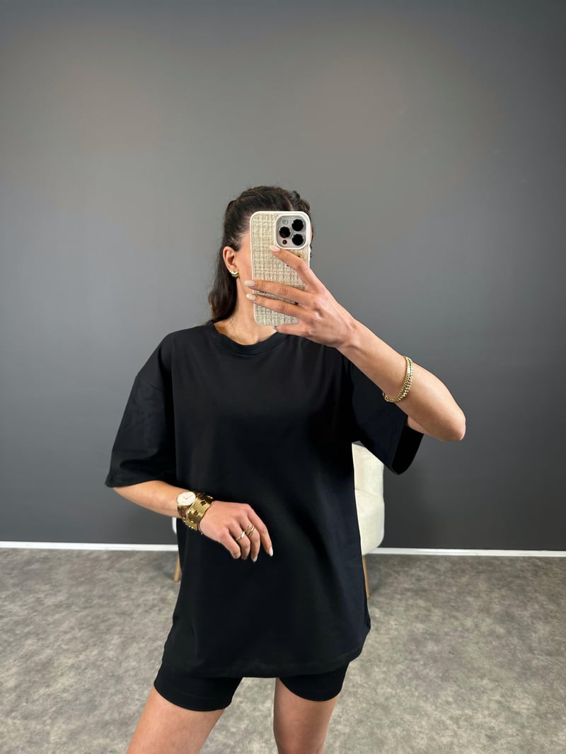 Siyah Bisiklet Yaka Basic Tshirt
