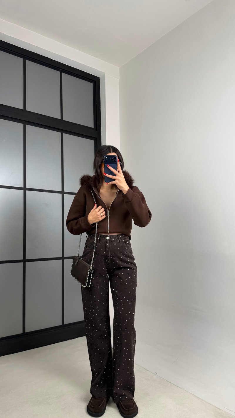 Acı Kahve Full Taş İşlemli Muadil Premium Jean GAUS-00965 GAUS-00972