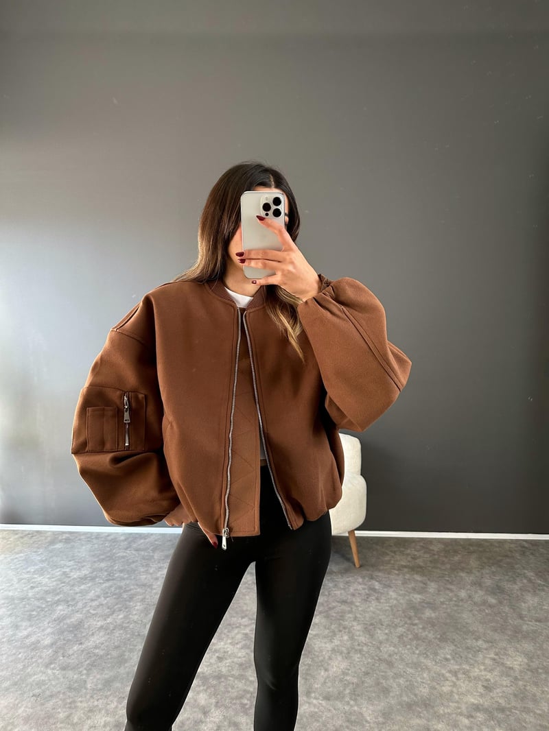Kahverengi  Premium Kaşe Bomber Ceket