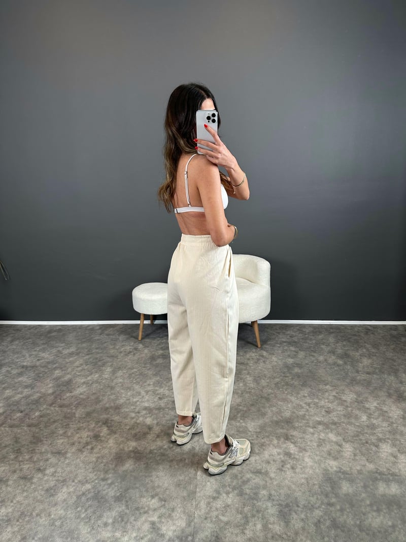 Gabardin Pileli Beli Lastikli Pantolon 