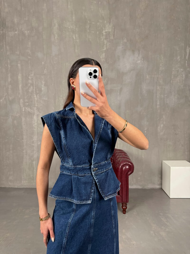 Rose Lacivert Denim Yelek