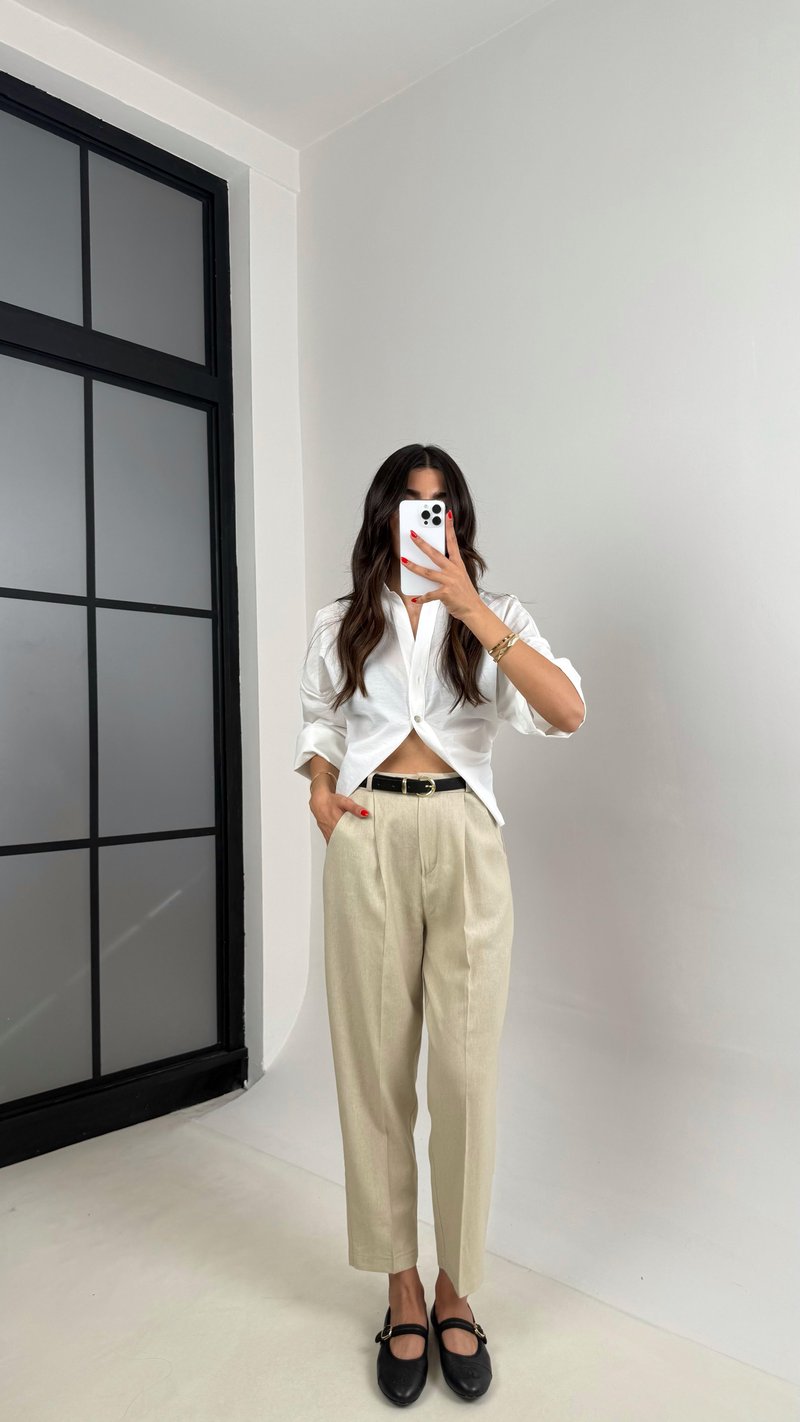 Taş Kemerli Cepli Premium Keten Pantolon Gaus00513