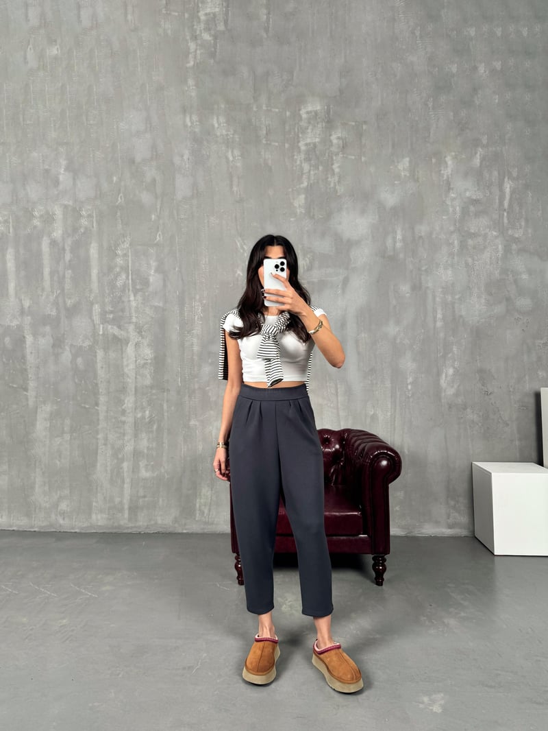 Weld Antrasit Arkası Lastikli Cepli Harem Pantolon