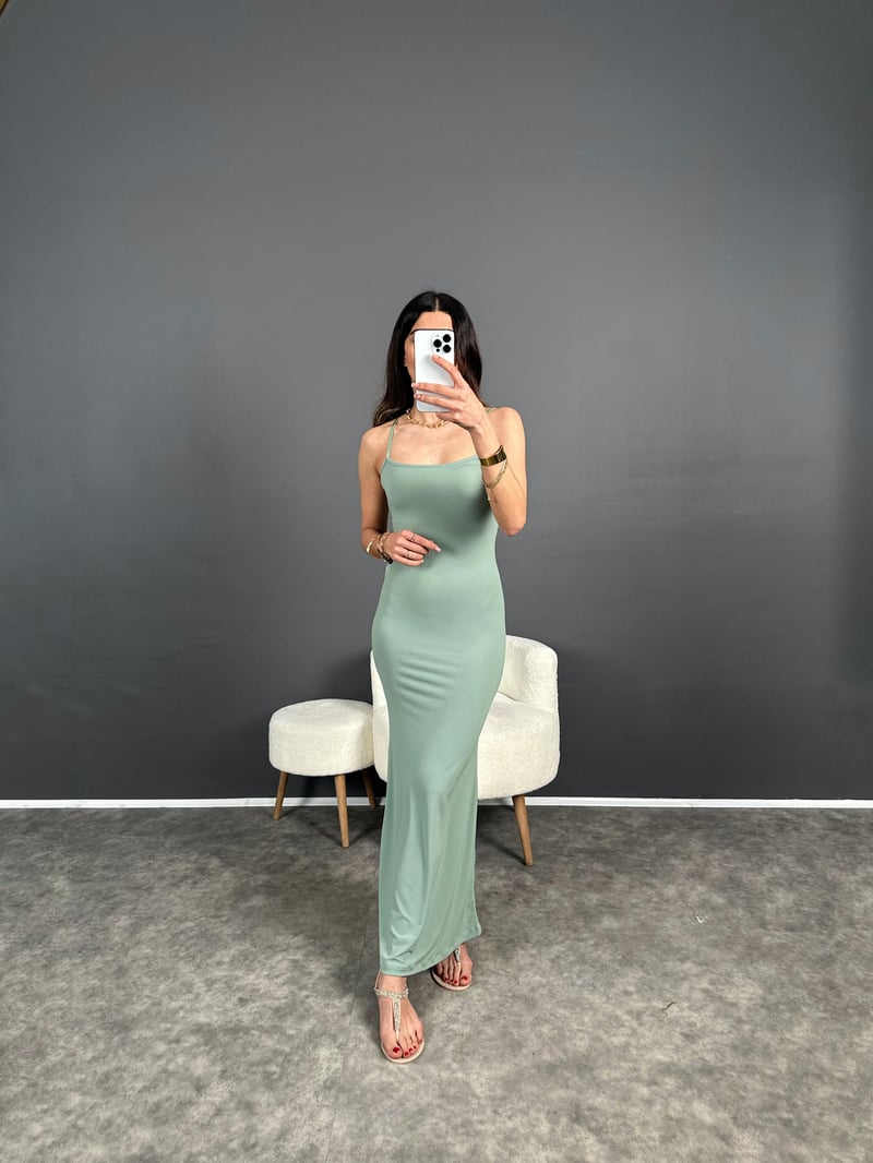 Anilia Yeşil İp Askılı Maxi Uzun Elbise