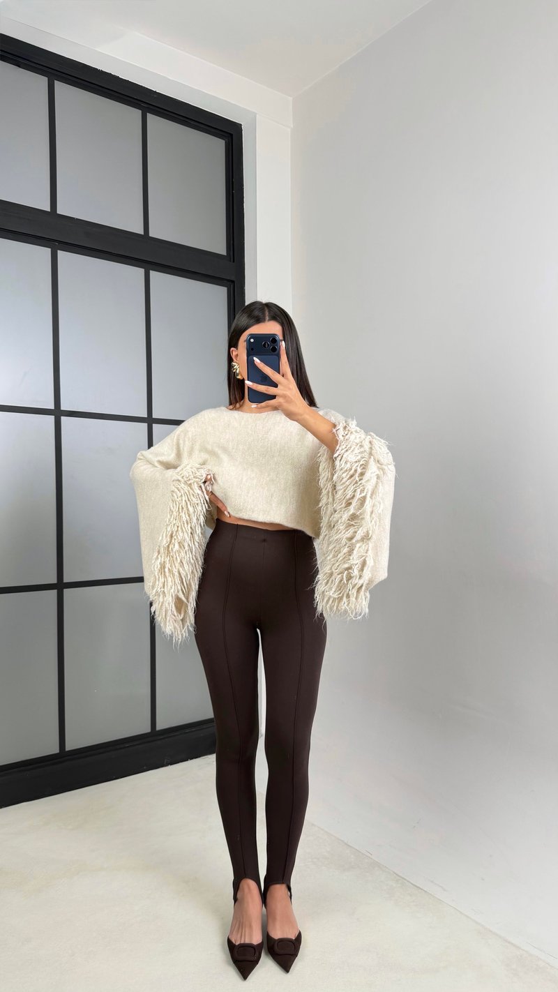 Acı Kahve Çımalı Topuktan Geçirmeli Tayt GAUS-00642