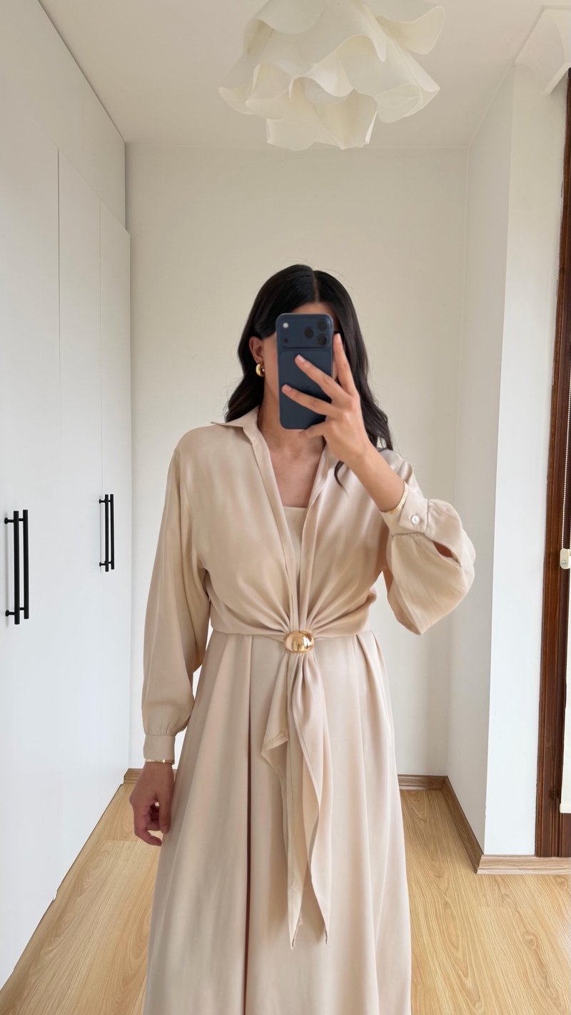 Taş Gold Toka Detaylı Bluz Ayarlanabilir Askılı Elbise İkili Saten Takım GAUS-01413