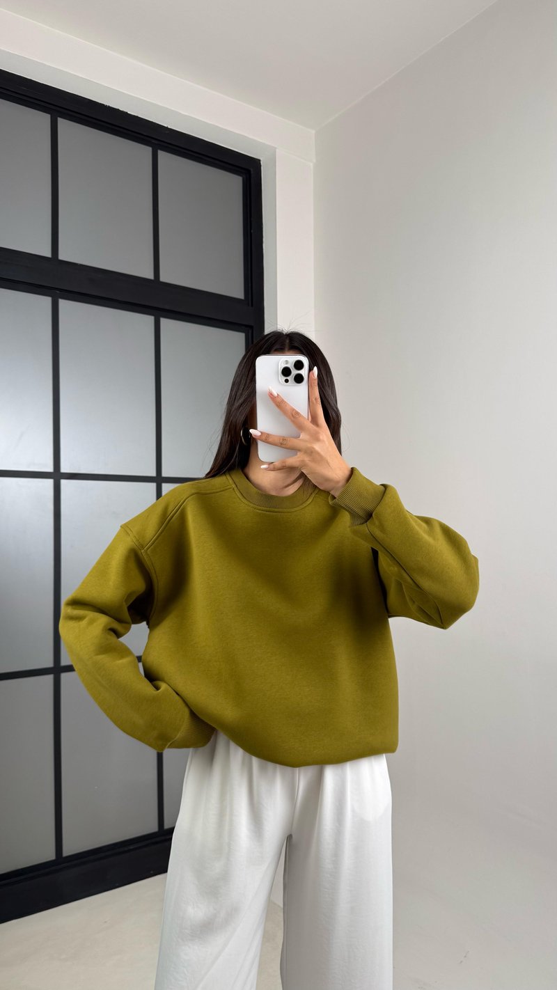Yeşil Şardonlu Basic Sweatshirt GAUS-00219