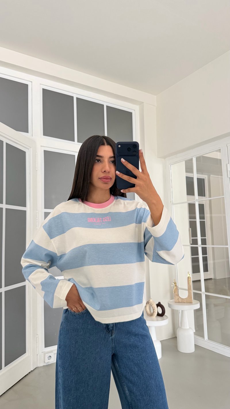 Mavi Çizgili Vintage Sweatshirt GAUS-02121