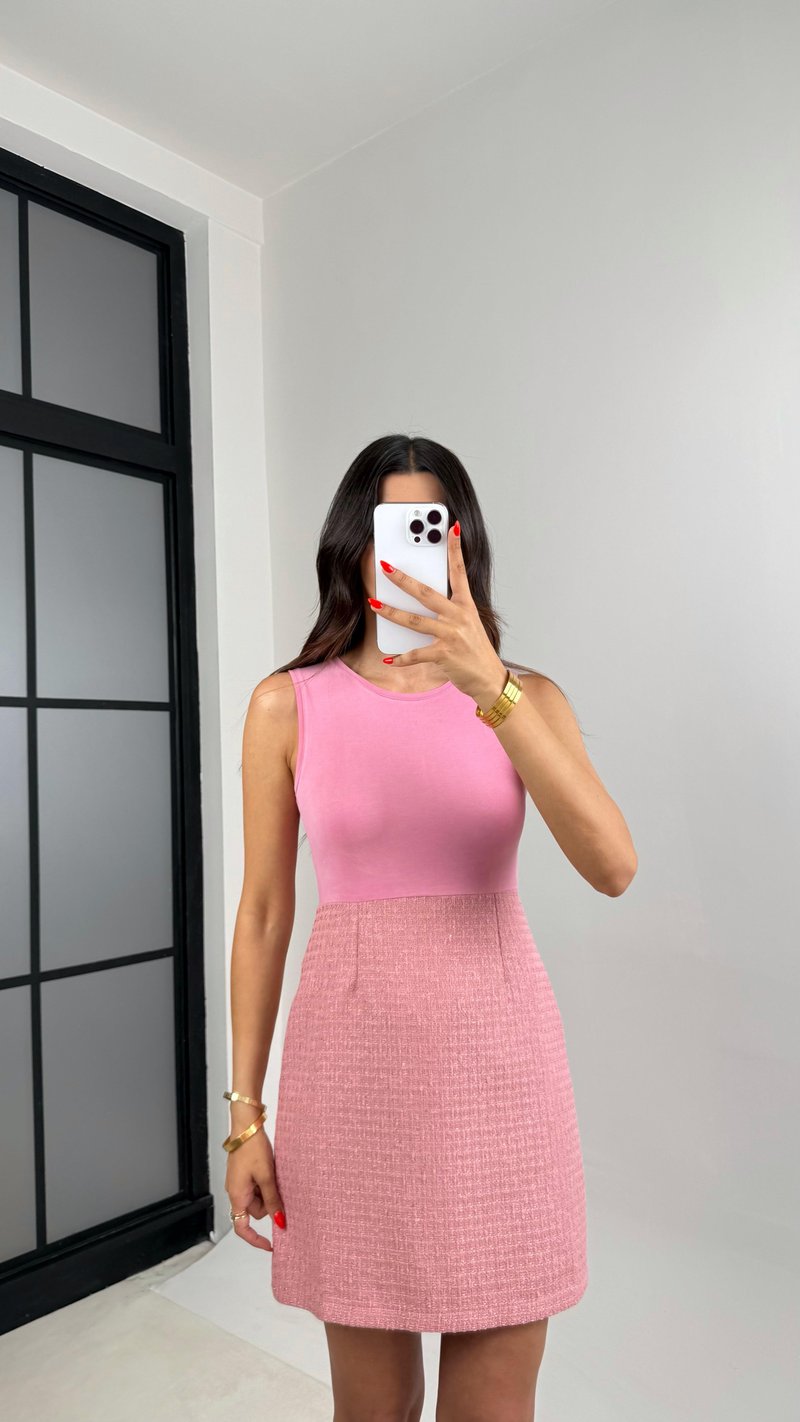 Pembe Düğme Detaylı Ceket Elbise İkili Tüvit Takım GAUS-0048