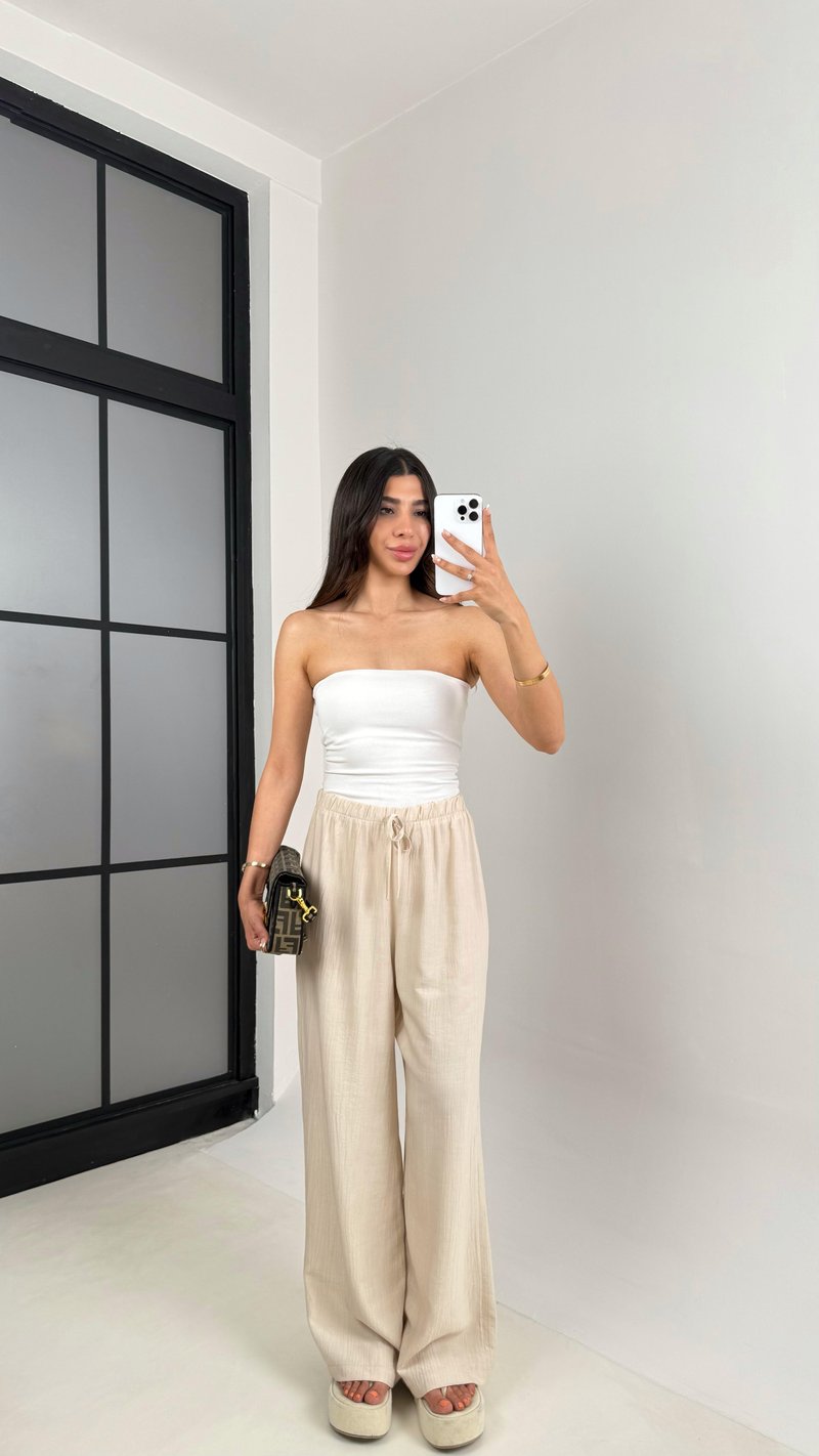 Taş Beli Lastikli Çilek Kumaş Pantolon Gaus00571