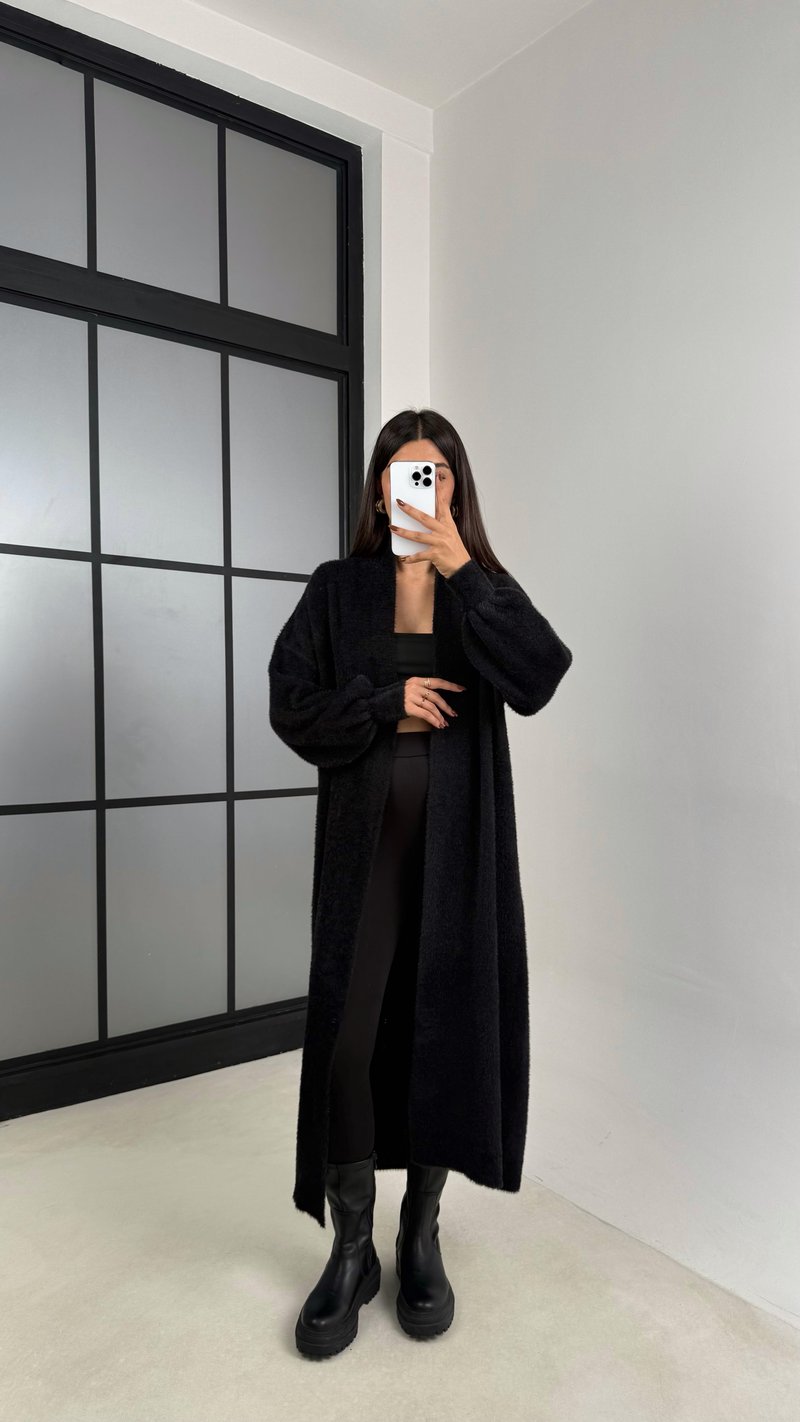 Siyah Uzun Oversize Triko Hırka GAUS-00157