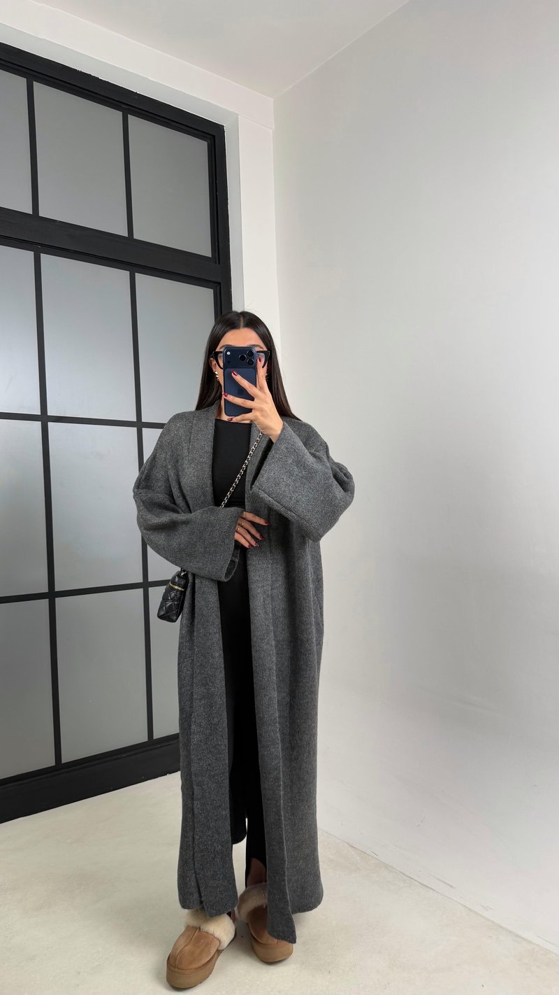Antrasit Oversize Maxi Boy Triko Hırka GAUS-00728