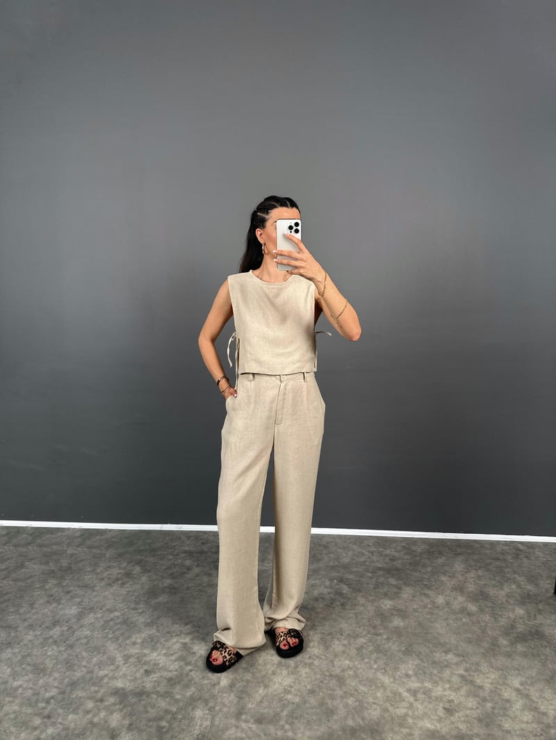 Alonsa Premium Bağcıklı Keten İkili Takım 