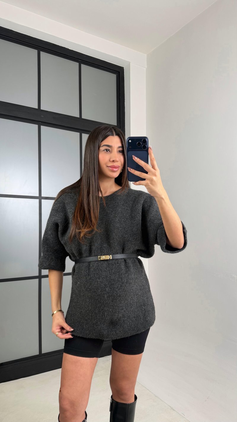 Antrasit Arkası Dantel Detaylı Kazak GAUS-01091