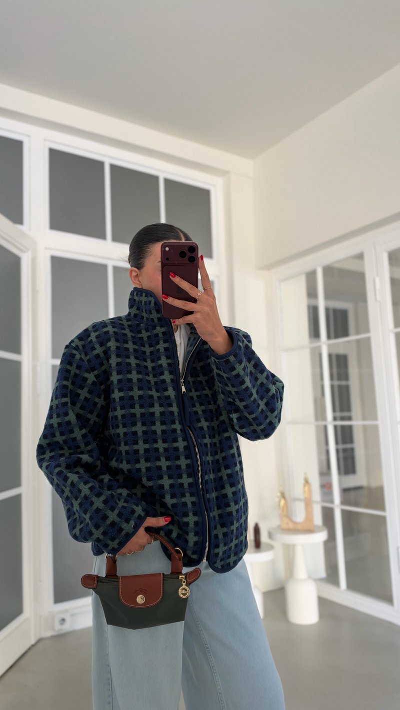 Çok Renkli Kareli  Fermuarlı Polar Sweatshirt GAUS-01916 GAUS-02323