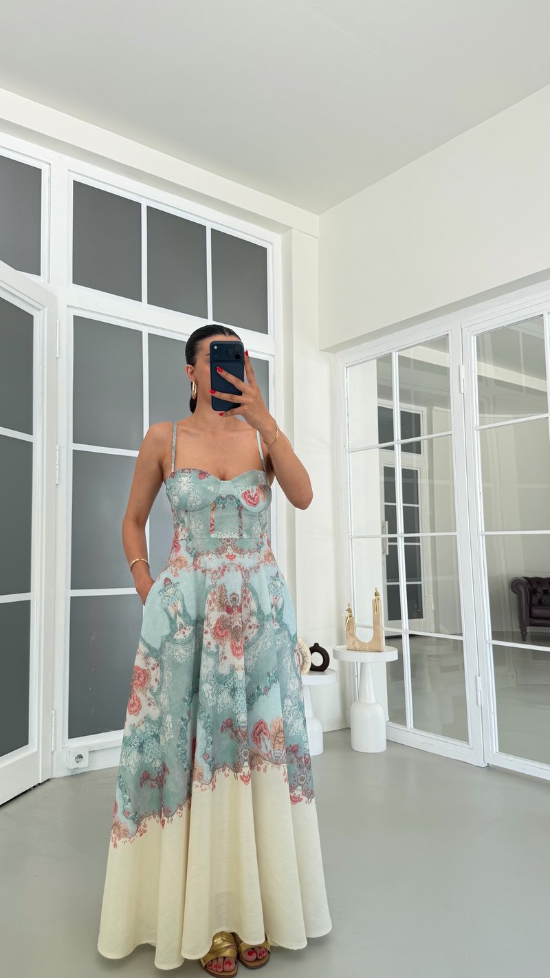 Çok Renkli Ayarlanabilir Askılı Desenli Pinterest Tasarım Elbise GAUS-01852