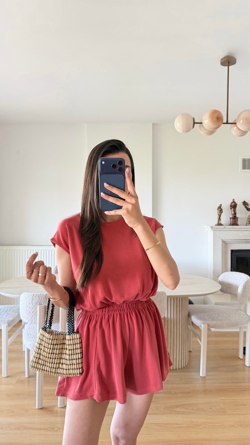 Kiremit OYS Model Beli Lastikli Modal Şort Tulum GAUS-01705