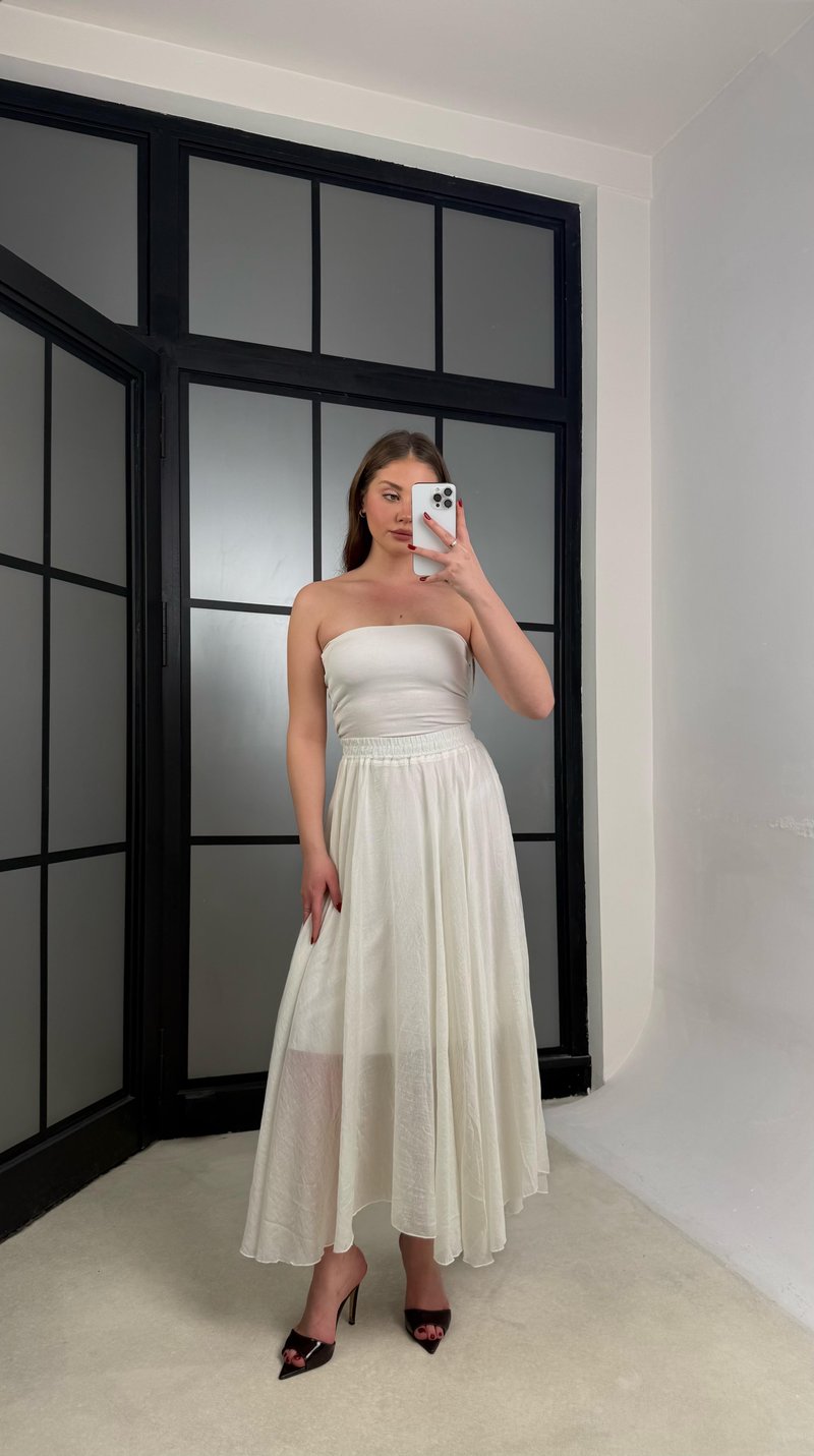 Ekru Beli Lastikli Astarlı Şifon Etek GAUS-01266