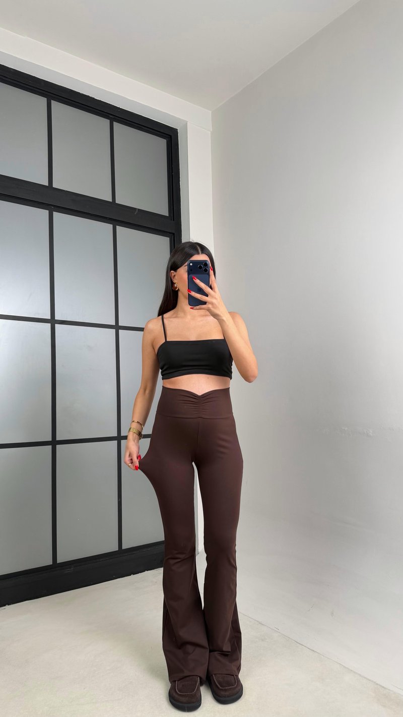 Kahve Drape Detaylı İspanyol Paça Tayt GAUS-01045