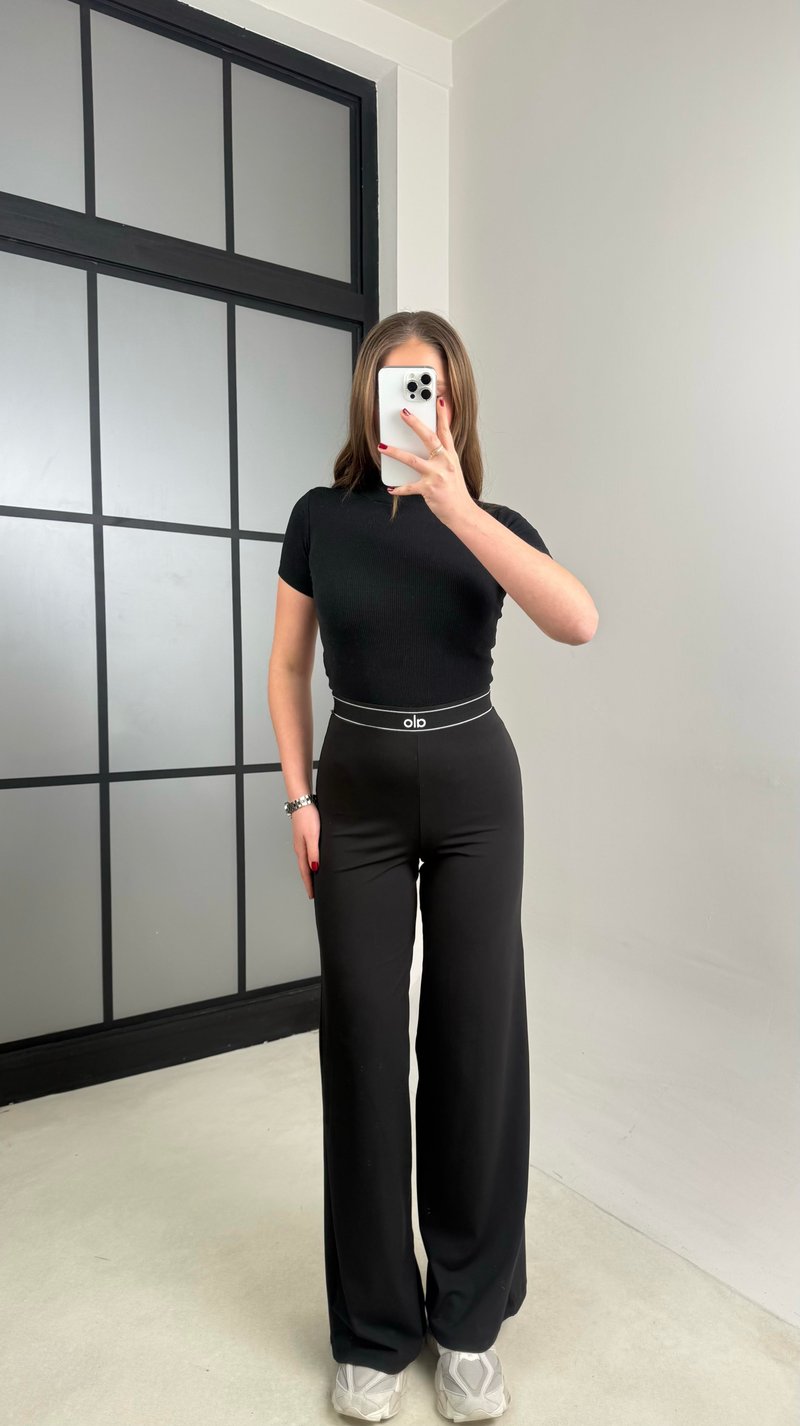 Siyah Beli Lastikli Bol Paça Muadil Tayt GAUS-01004