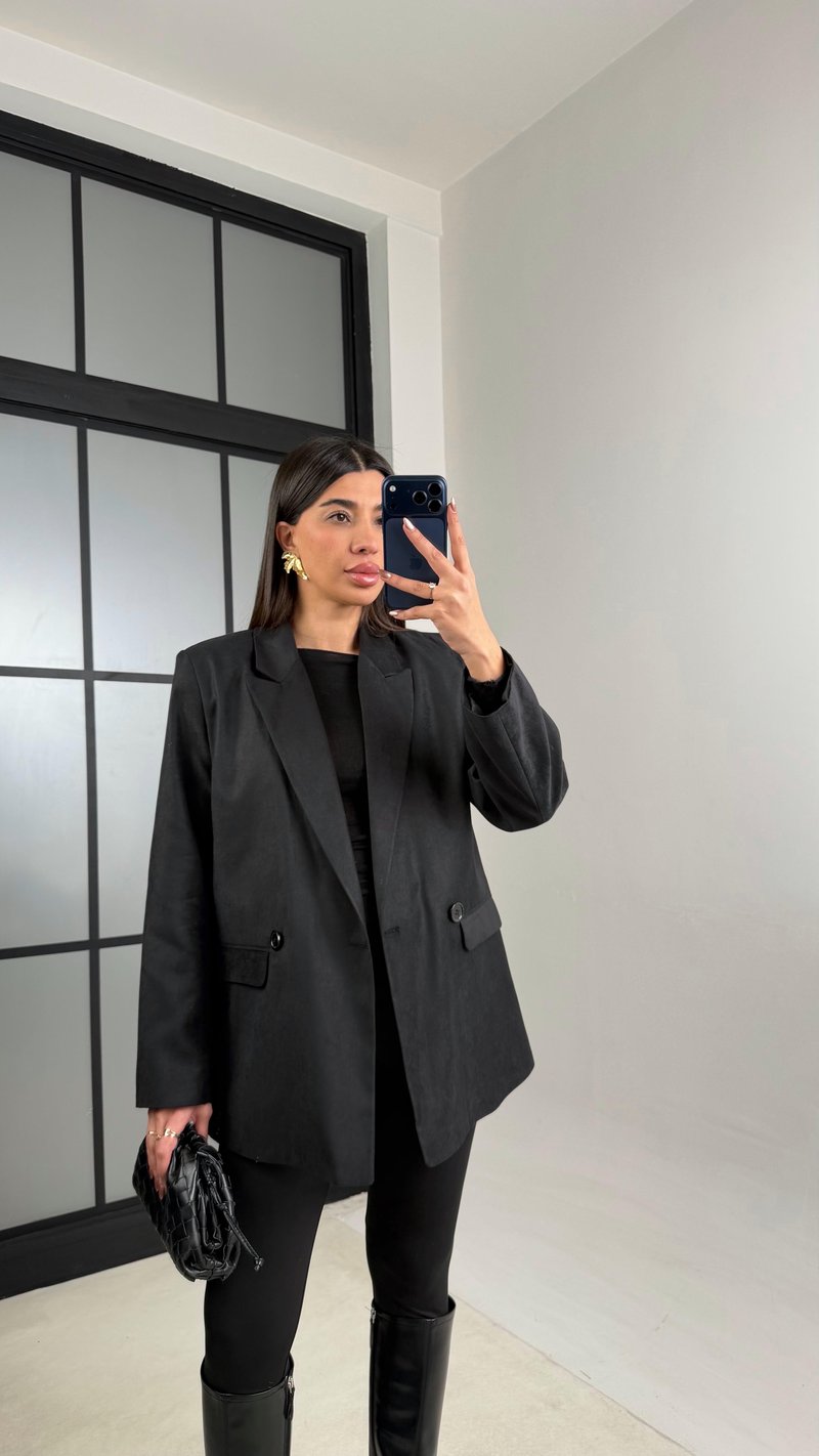 Siyah Astarlı Vatkalı Blazer Süet Ceket GAUS-01104