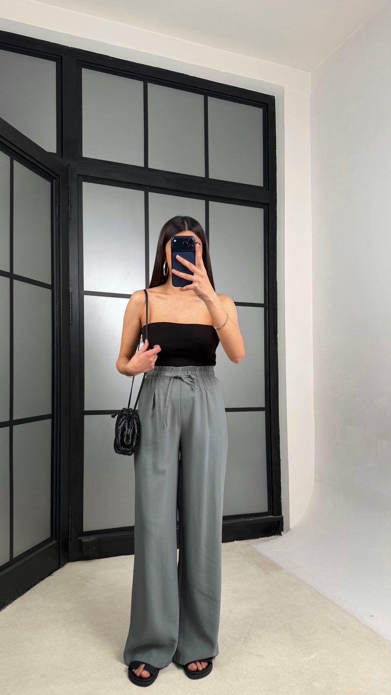 Yeşil Beli Lastikli Tencel Pantolon GAUS-01331