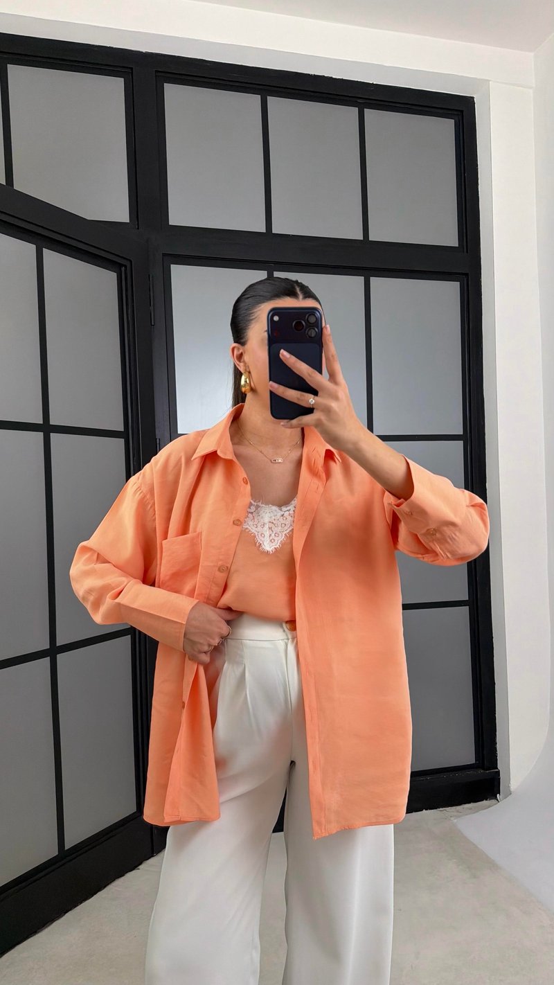 Orange Dantel Detaylı Birleşik Atlet Gömlek İkili Tencel Gömlek  GAUS-01181