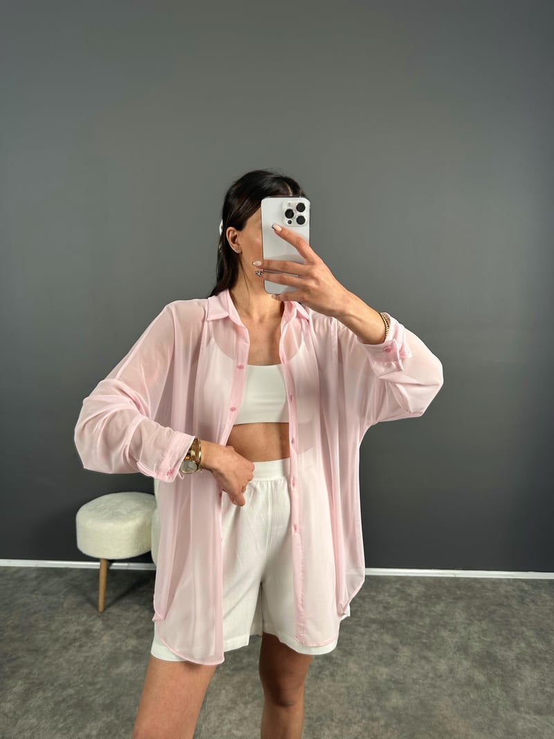 Pembe Transparan Gömlek 