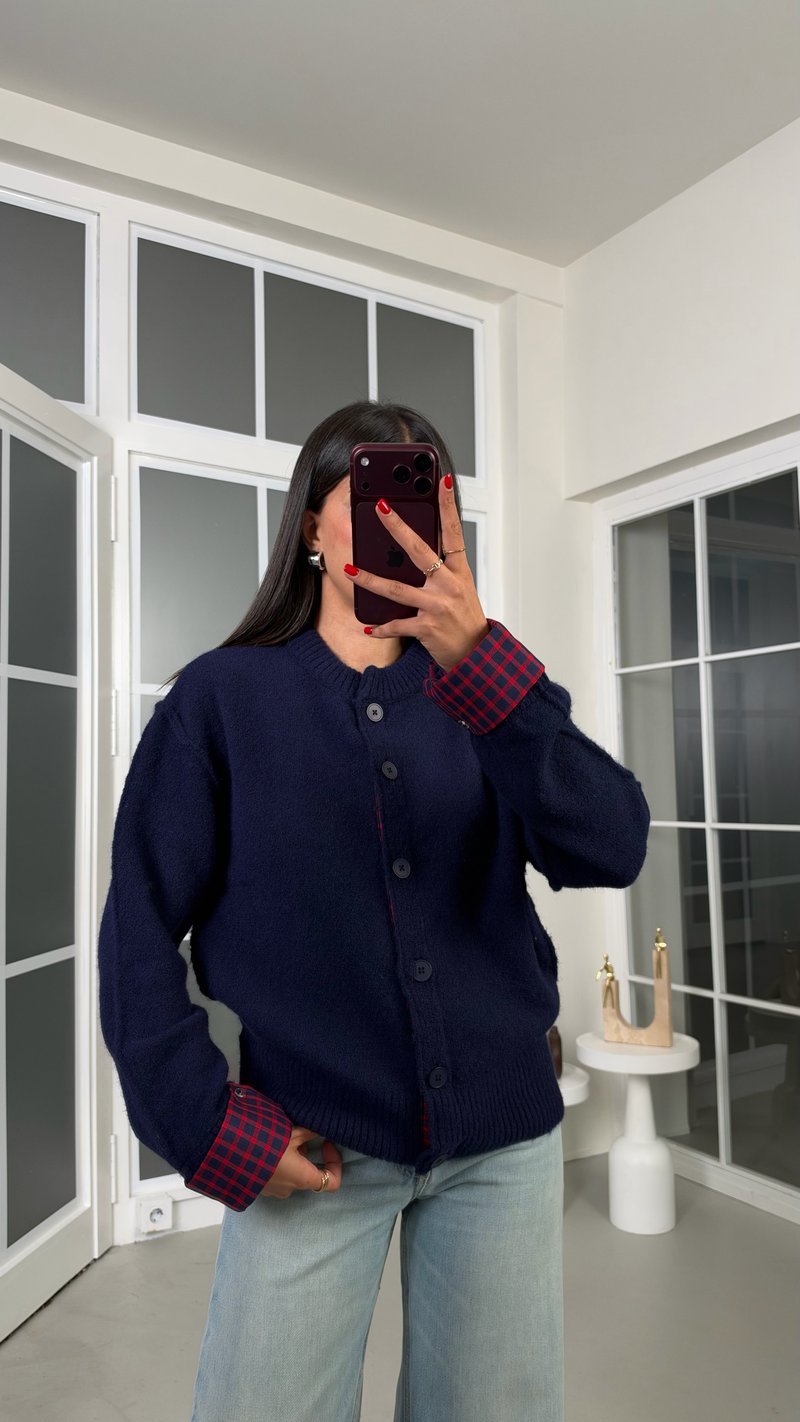Lacivert Ekose Detaylı Hırka GAUS-02302