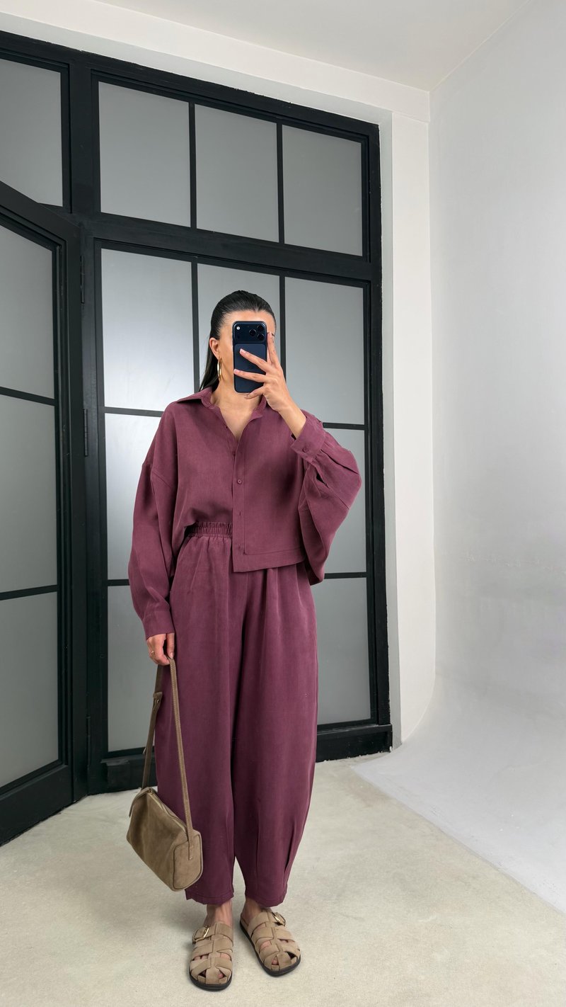 Mürdüm MD Muadil Gömlek Beli Lastikli Şalvar Pantolon Tencel Takım GAUS-01500