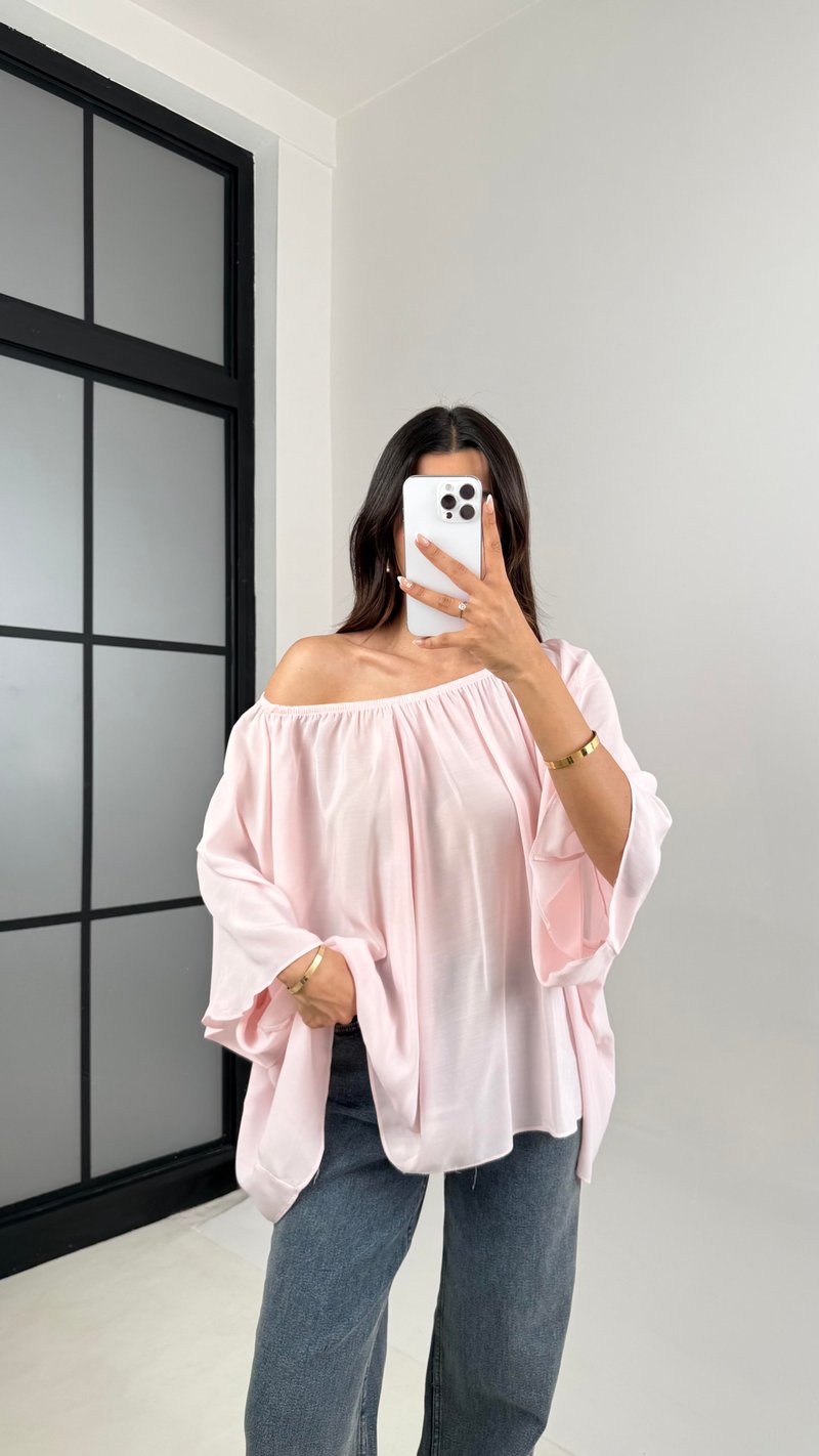 Pembe Yarasa Kol Şifon Bluz Gaus00574