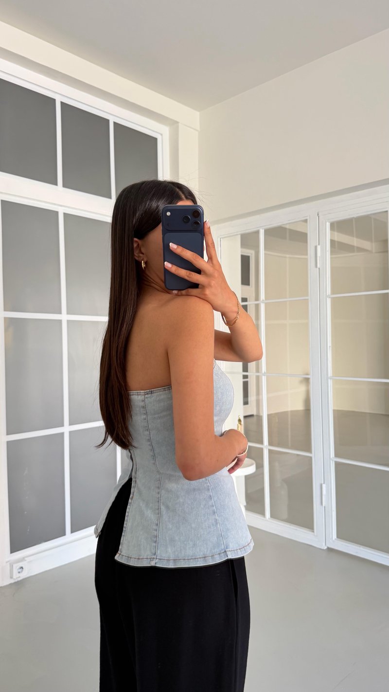Açık Mavi Starplez Denim Korse Bluz GAUS-01623