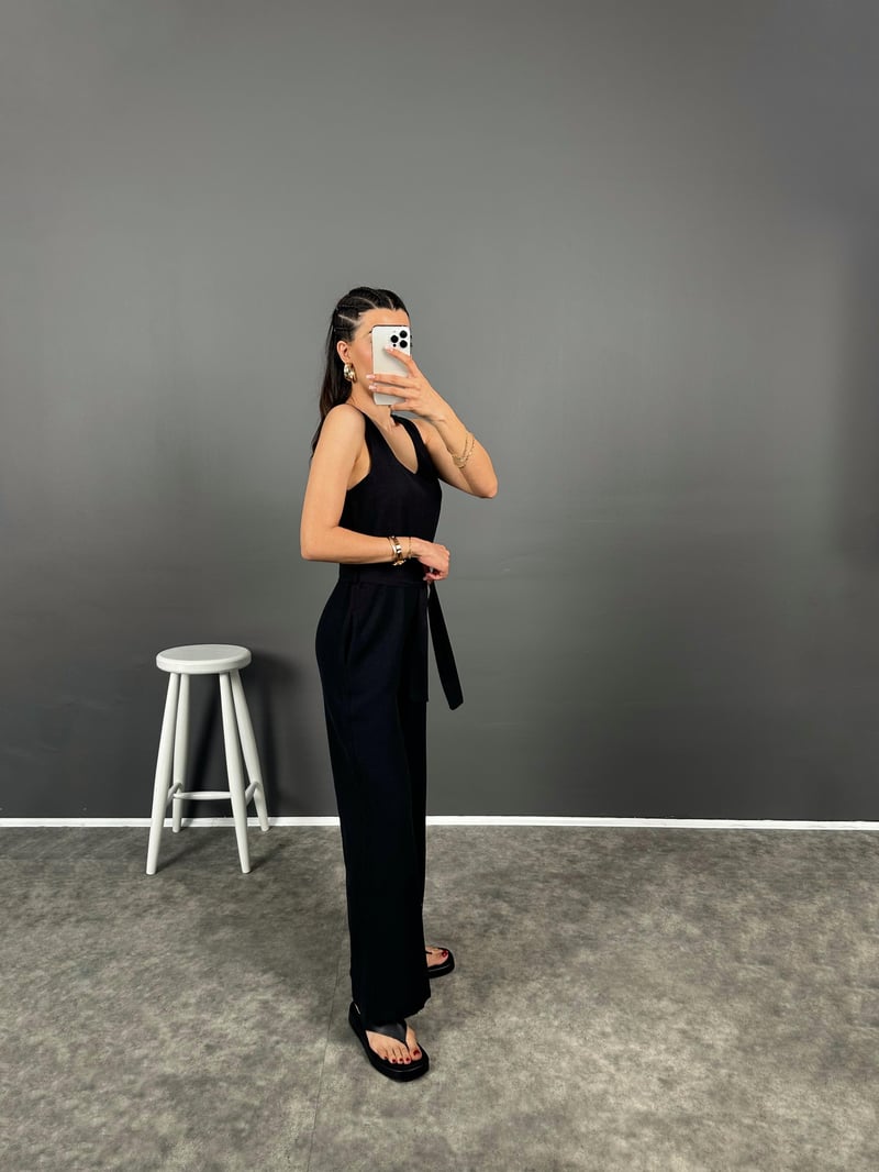 Korel Siyah Keten Kemerli Tulum