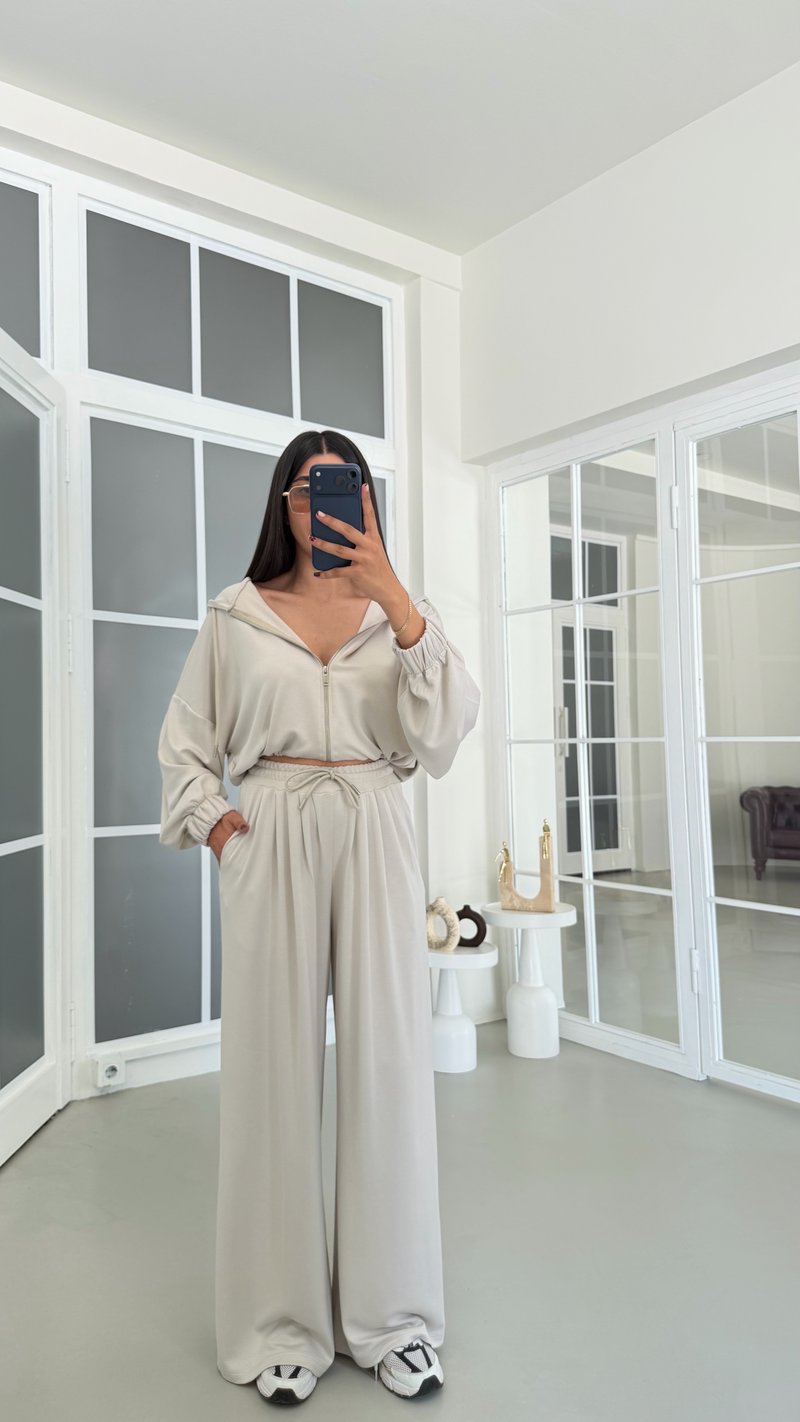 Taş Kapüşonlu Hırka Beli Lastikli Pantolon İkili Takım GAUS-01901