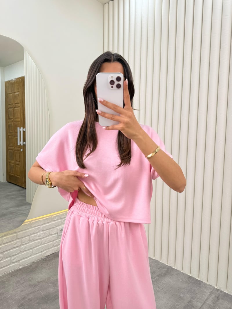 Pembe Balon Pantolon Modal Kumaş İkili Takım Gaus00320