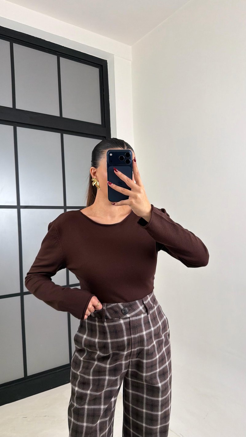 Kahve Yumuşak Dokulu MD Muadil Bluz GAUS-00789