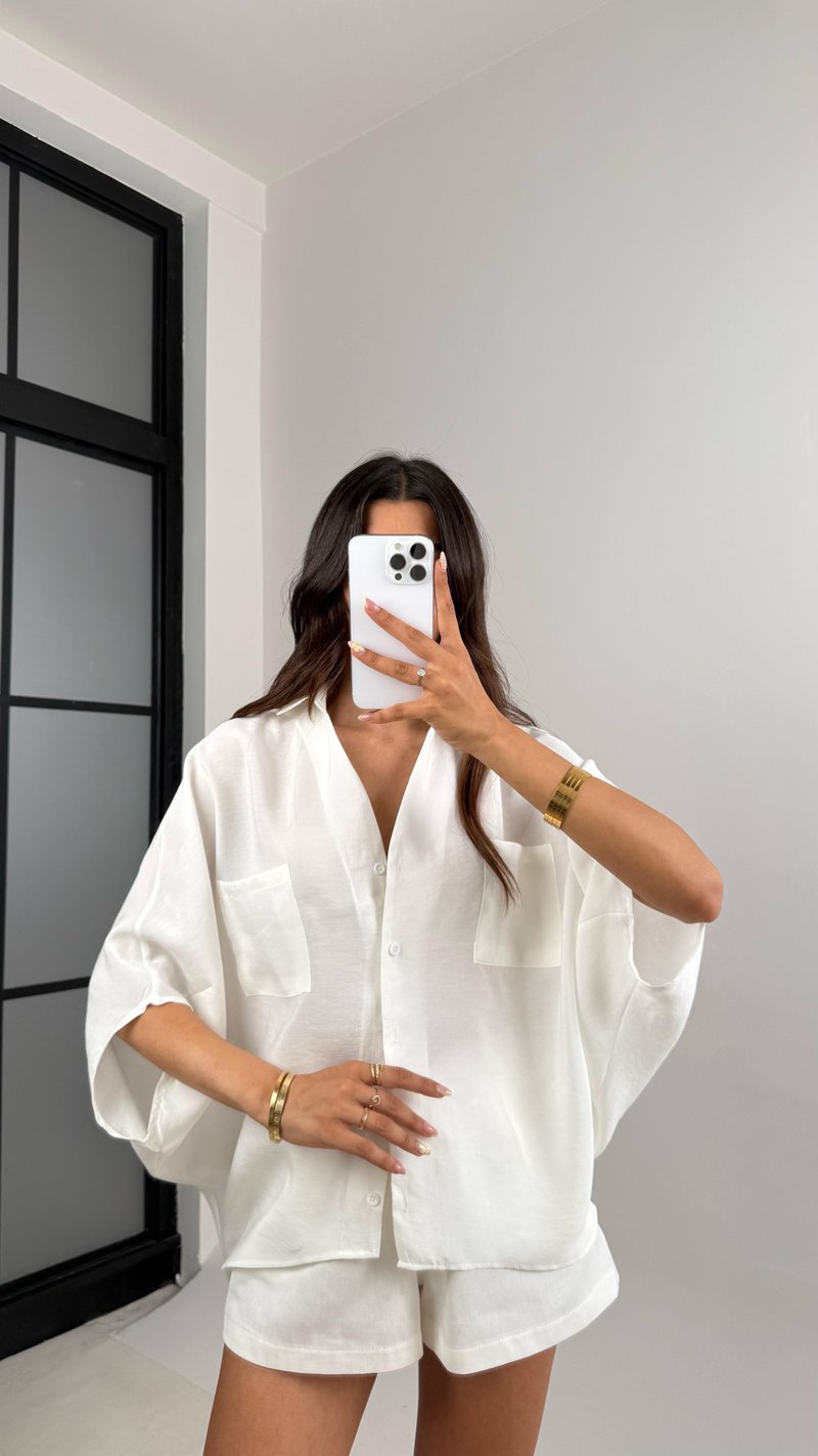 Ekru Cep Detaylı Basic Tencel Gömlek Gaus00679