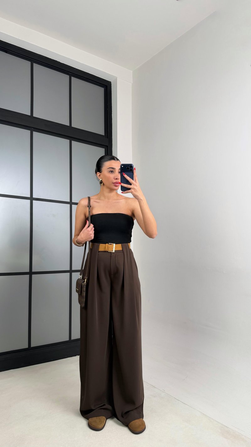 Kahve Kemerli Tasarım Premium Pantolon GAUS-00993