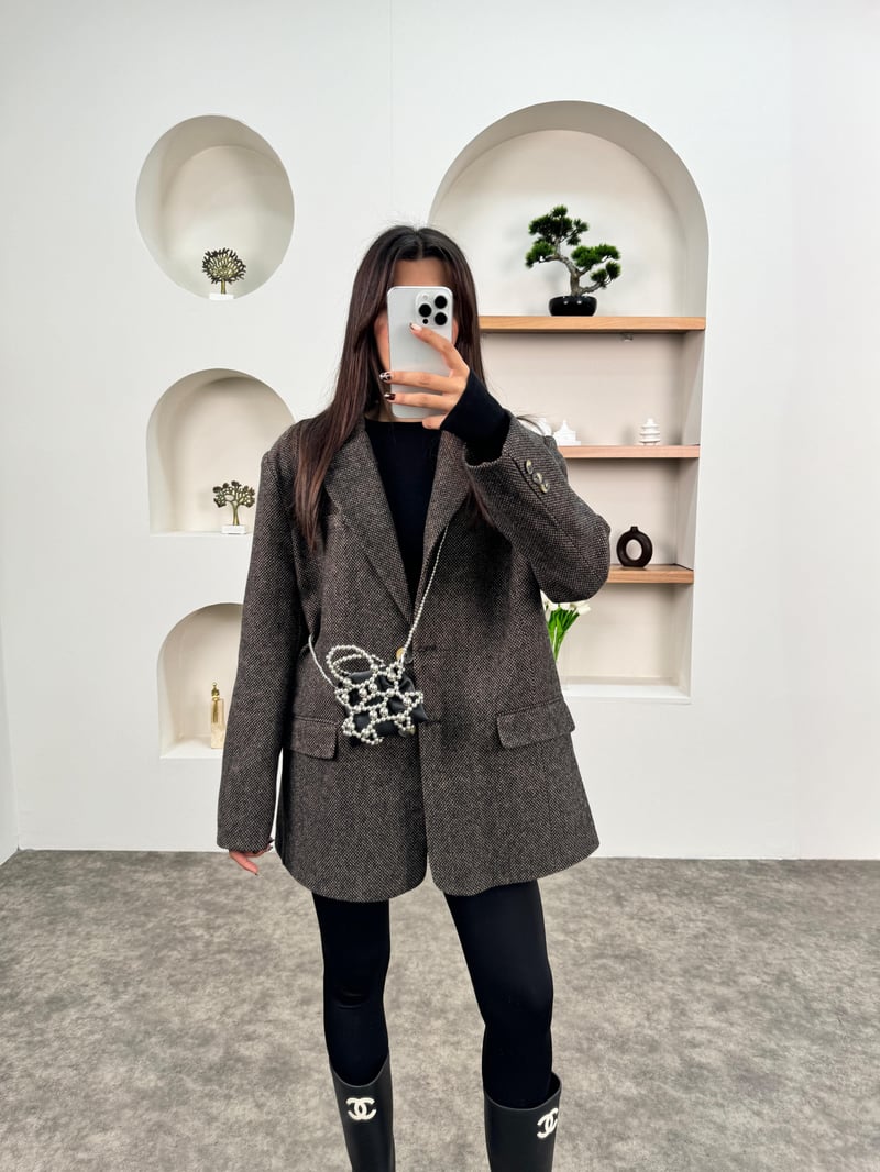 Dany Kahve Astarlı Kaşe Blazer Ceket